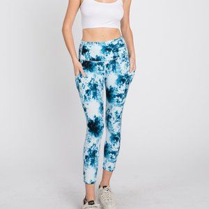 High-Quality Blue Tie-dye Printed, Soft Leggings, Pocket Leggings, Yoga Pants